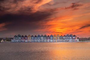 Colorful Wooden Houses At Sunset – Photo Print Wall Art The Netherlands