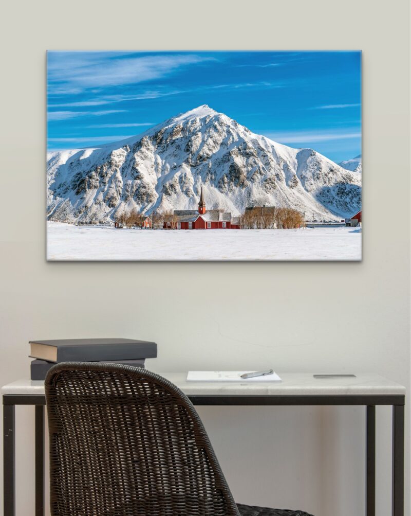 Mountain Church Symmetry – Photo Print Wall Art Norway - Lofoten Islands