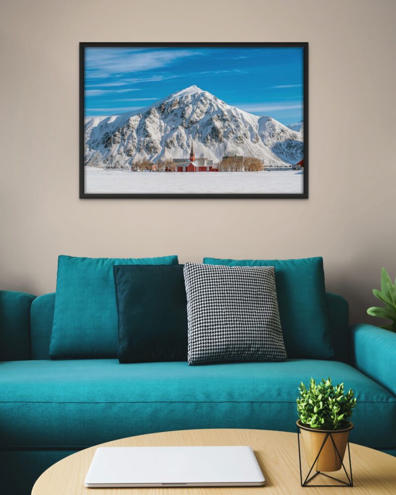 Mountain Church Symmetry – Photo Print Wall Art Norway - Lofoten Islands