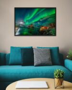 Northern Lights over the Fjord – Photo Print Wall Art Norway - Lofoten Islands