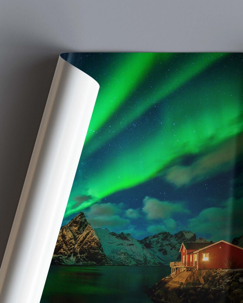 Northern Lights over the Fjord – Photo Print Wall Art Norway - Lofoten Islands