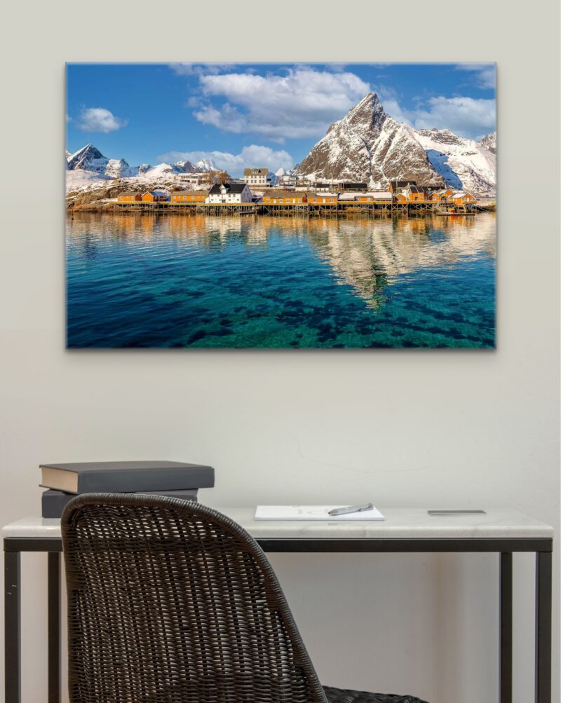 Picturesque Mountain Village by the Fjord – Photo Print Wall Art Norway - Lofoten Islands