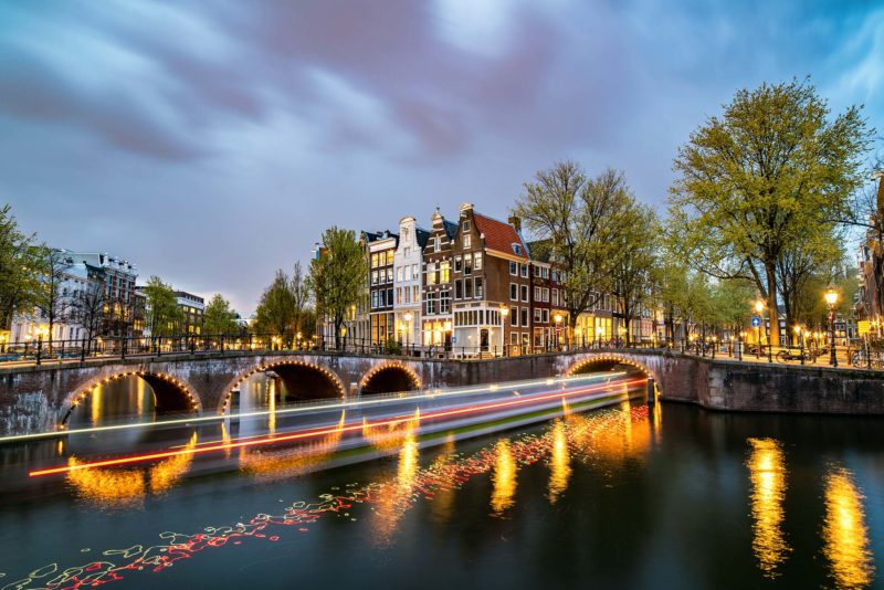Amsterdam Canals Light Trails – Photo Print Wall Art The Netherlands