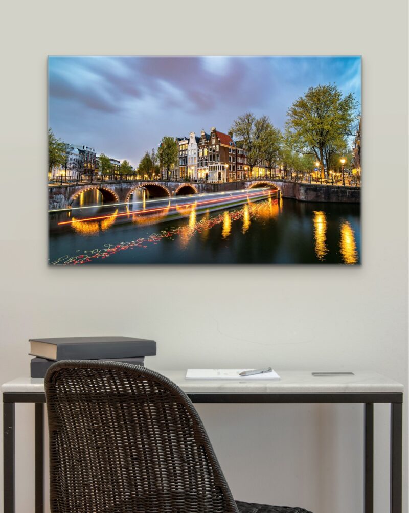 Amsterdam Canals Light Trails – Photo Print Wall Art The Netherlands