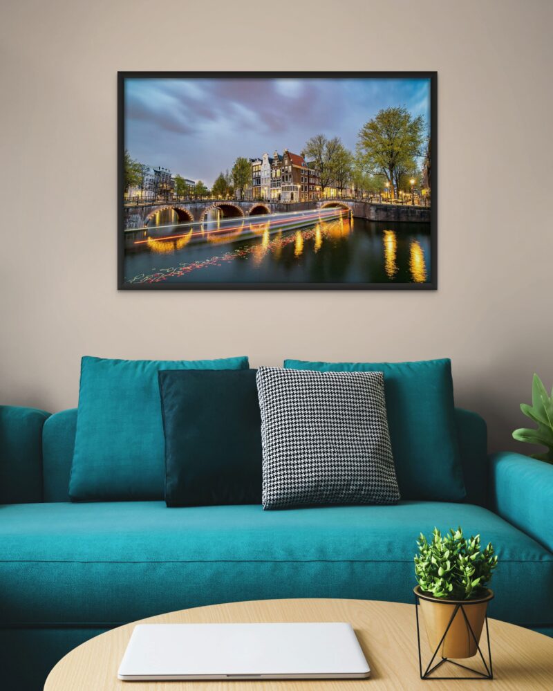 Amsterdam Canals Light Trails – Photo Print Wall Art The Netherlands