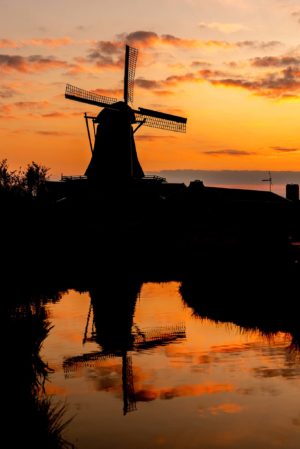 Windmill Silhouettes At Sunset Vertical Version – Photography Print The Netherlands
