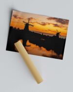 Windmill Silhouettes At Sunset – Photo Print Wall Art The Netherlands