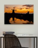 Windmill Silhouettes At Sunset – Photo Print Wall Art The Netherlands