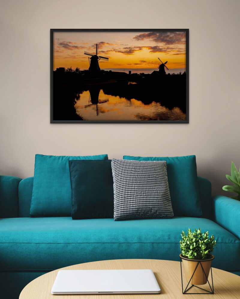 Windmill Silhouettes At Sunset – Photo Print Wall Art The Netherlands