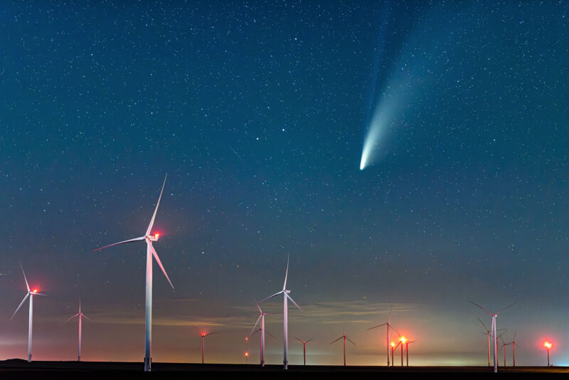 Comet Neowise above Wind Turbine – Photo Print Wall Art Special