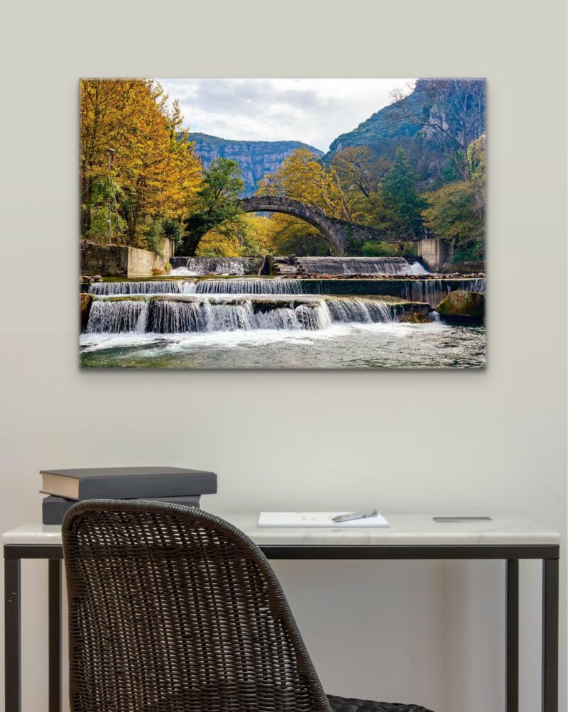 Old Arch Bridge Waterfall – Photo Print Wall Art Greece