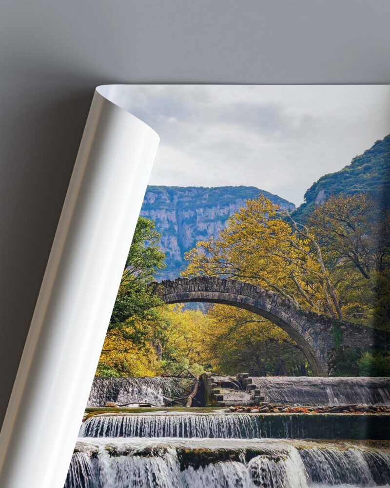 Old Arch Bridge Waterfall – Photo Print Wall Art Greece