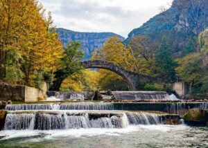 Old Arch Bridge Waterfall – Photo Print Wall Art Greece